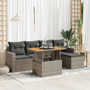 Loungeset 6-delig poly rattan grijs