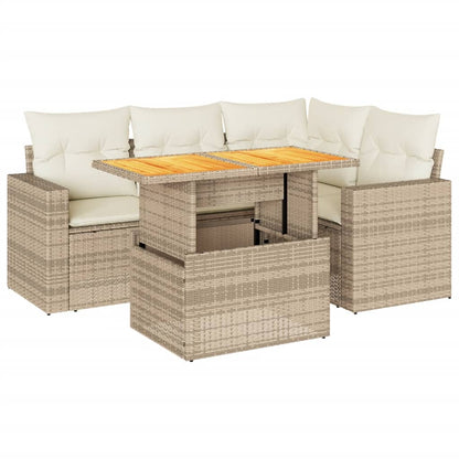 5-delige Loungeset met kussens poly rattan beige