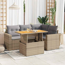 5-delige Loungeset met kussens poly rattan beige