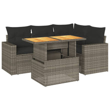 5-delige Loungeset met kussens poly rattan grijs