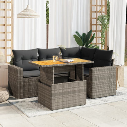 5-delige Loungeset met kussens poly rattan grijs
