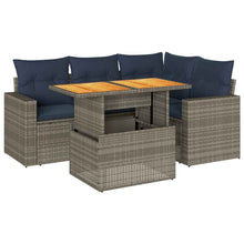 5-delige Loungeset met kussens poly rattan grijs