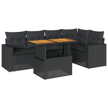 6-delige Loungeset met kussens poly rattan zwart