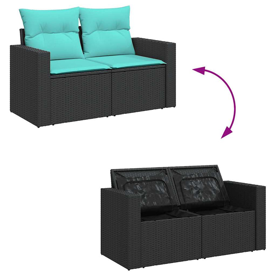 6-delige Loungeset met kussens poly rattan zwart