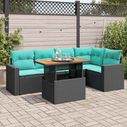 6-piece Lounge Set with Cushions Poly Rattan Black