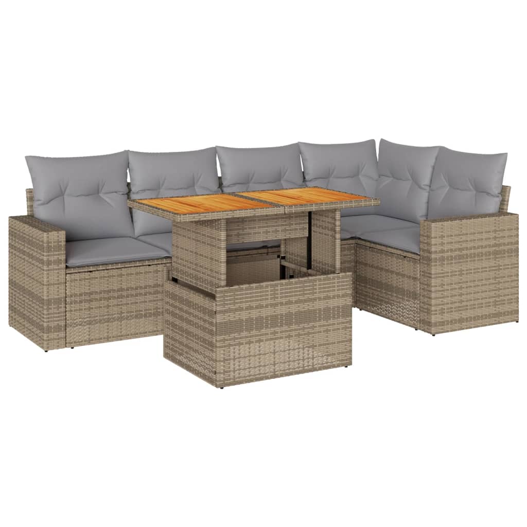 6-delige Loungeset met kussens poly rattan beige