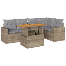 6-delige Loungeset met kussens poly rattan beige