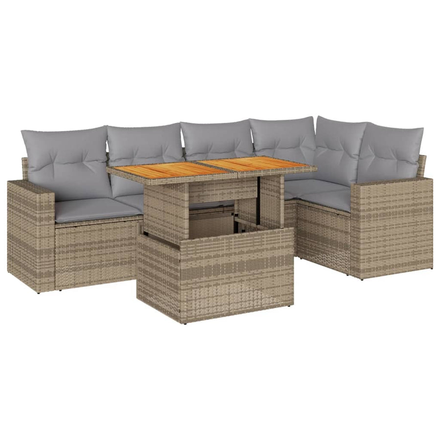 6-delige Loungeset met kussens poly rattan beige