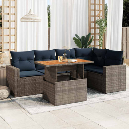 6-delige Loungeset met kussens poly rattan grijs