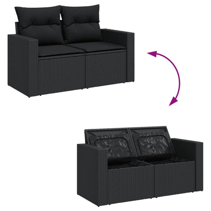 7-delige Loungeset met kussens poly rattan zwart