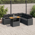 7-delige Loungeset met kussens poly rattan zwart