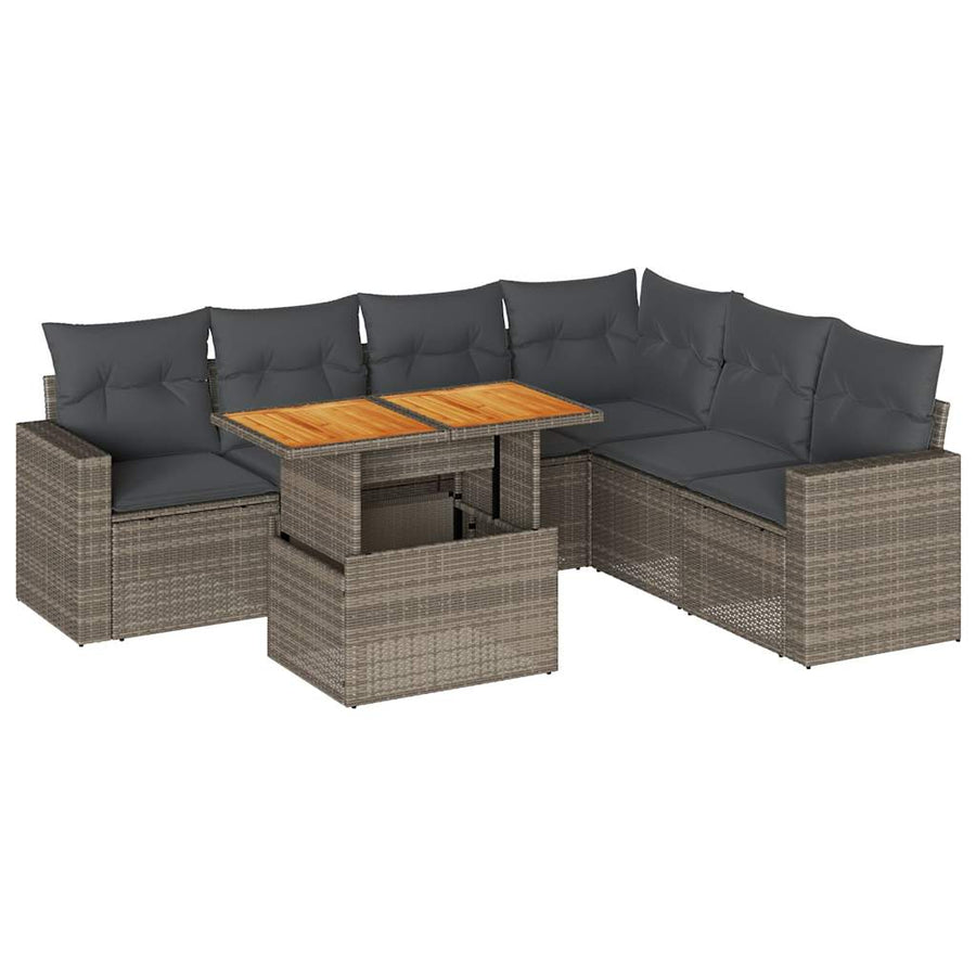 7-delige Loungeset met kussens poly rattan grijs