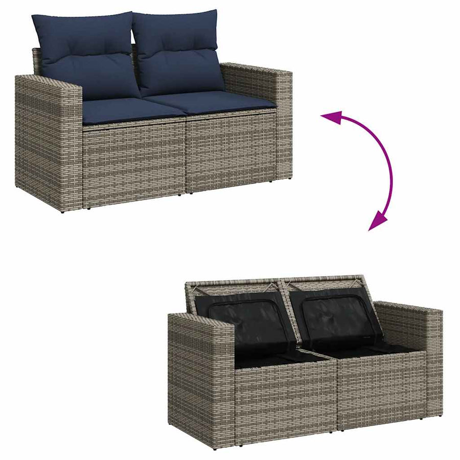 7-delige Loungeset met kussens poly rattan grijs