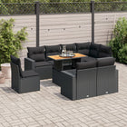 9-delige Loungeset met kussens poly rattan zwart