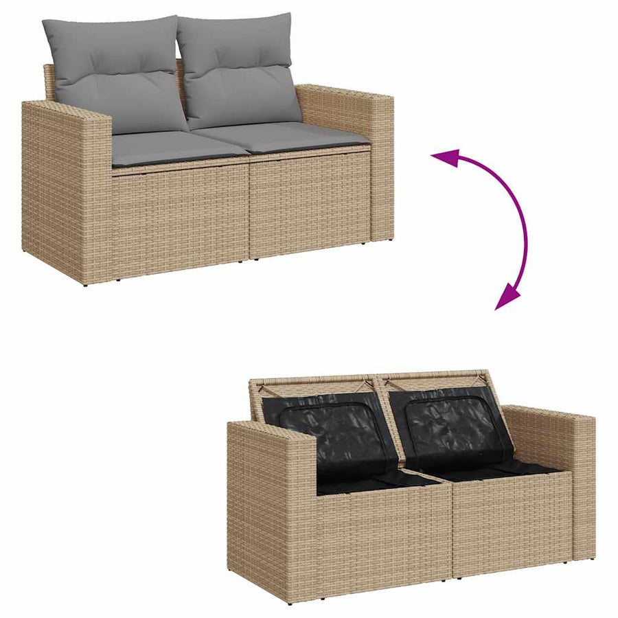 9-delige Loungeset met kussens poly rattan beige