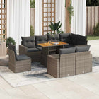 9-delige Loungeset met kussens poly rattan grijs