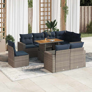 9-piece Loungeset with cushions poly rattan grey