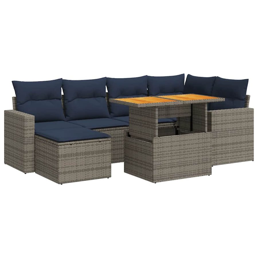 7-delige Loungeset met kussens poly rattan grijs