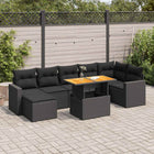 8-delige Loungeset met kussens poly rattan zwart