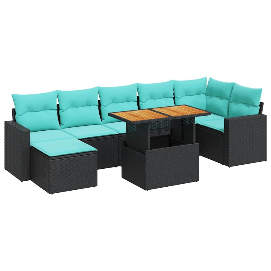 8-delige Loungeset met kussens poly rattan zwart