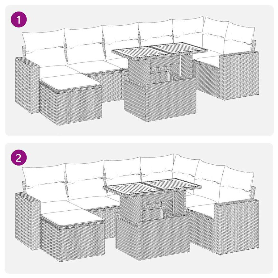 8-delige Loungeset met kussens poly rattan zwart