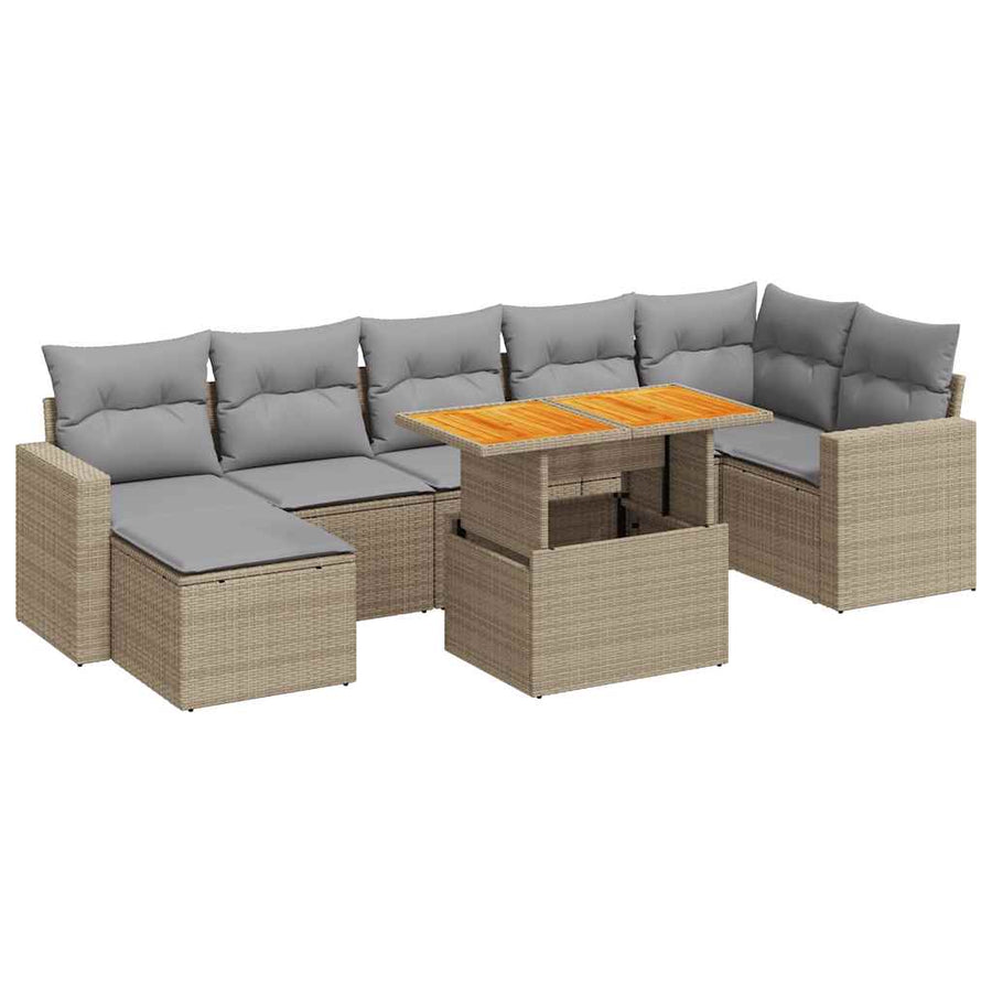 8-delige Loungeset met kussens poly rattan beige