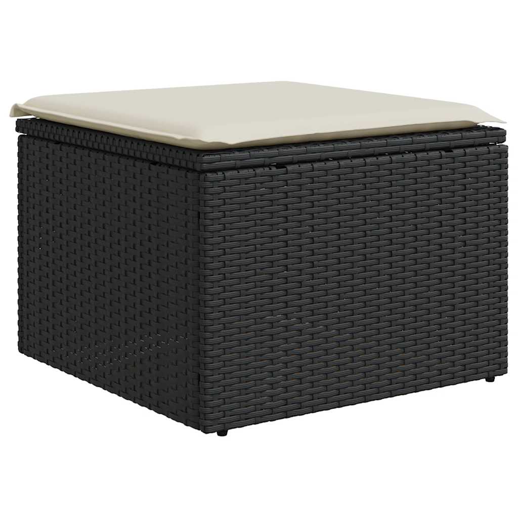 9-delige Loungeset met kussens poly rattan zwart