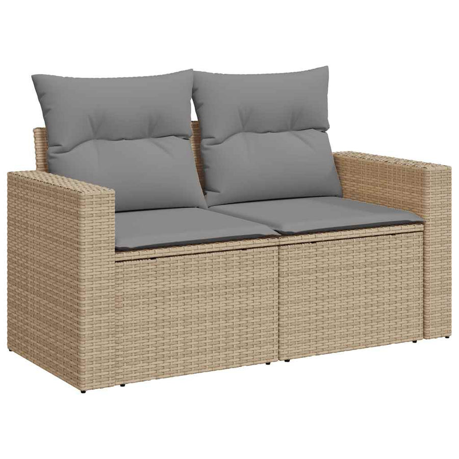 9-delige Loungeset met kussens poly rattan beige