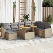 9-piece Loungeset with cushions poly rattan beige