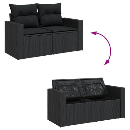 10-delige Loungeset met kussens poly rattan zwart