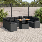 10-delige Loungeset met kussens poly rattan zwart