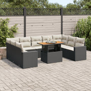 Loungeset poly rattan 10-delig zwart