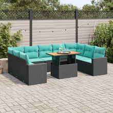 10-delige Loungeset met kussens poly rattan zwart
