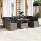 10-delige Loungeset met kussens poly rattan grijs