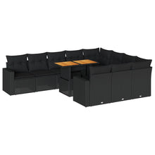 11-delige Loungeset met kussens poly rattan zwart