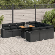 Loungeset poly rattan 11-delig zwart met kussens
