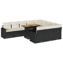 11-delige Loungeset met kussens poly rattan zwart