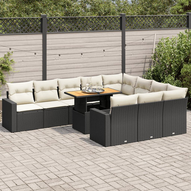 11-delige Loungeset met kussens poly rattan zwart