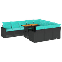 11-delige Loungeset met kussens poly rattan zwart