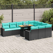 11-delige Loungeset met kussens poly rattan zwart