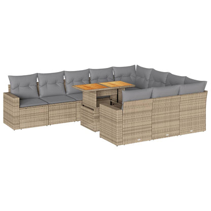 11-delige Tuinset met kussens poly rattan beige
