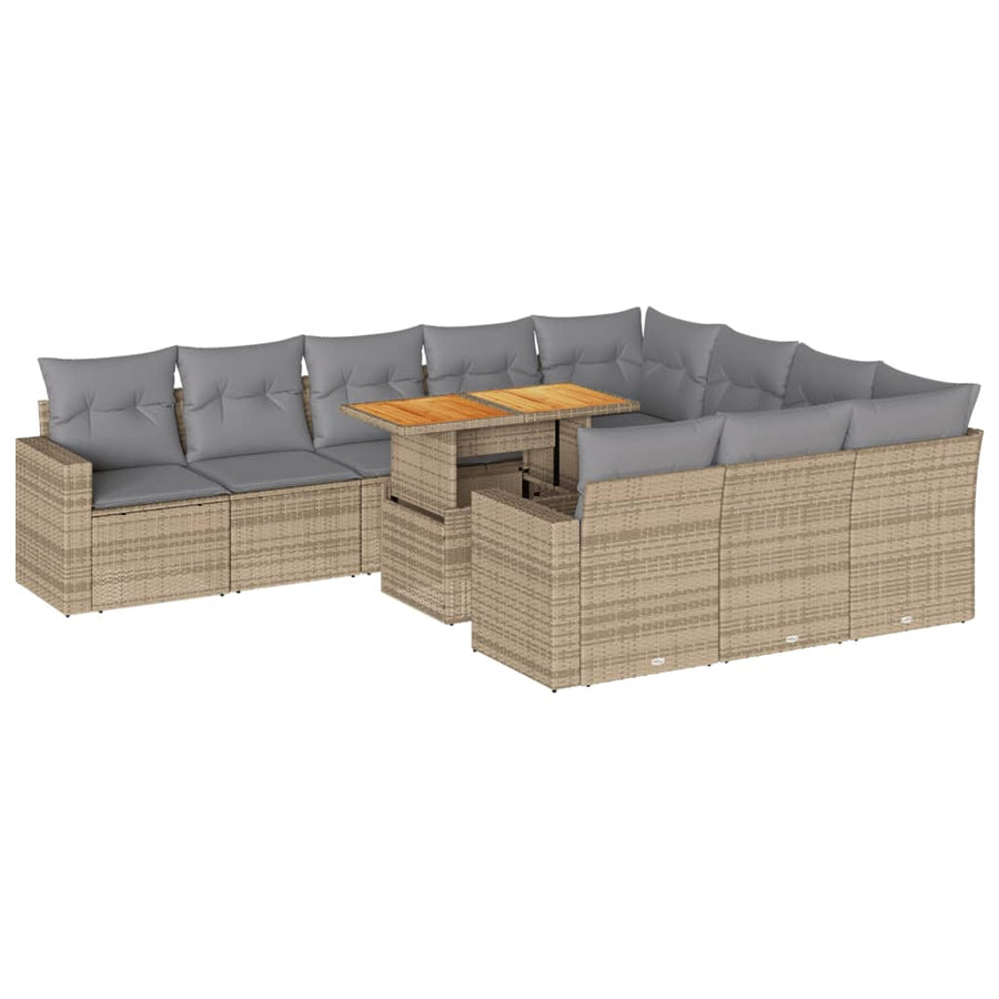 11-delige Tuinset met kussens poly rattan beige