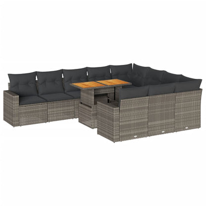 11-delige Loungeset met kussens poly rattan grijs
