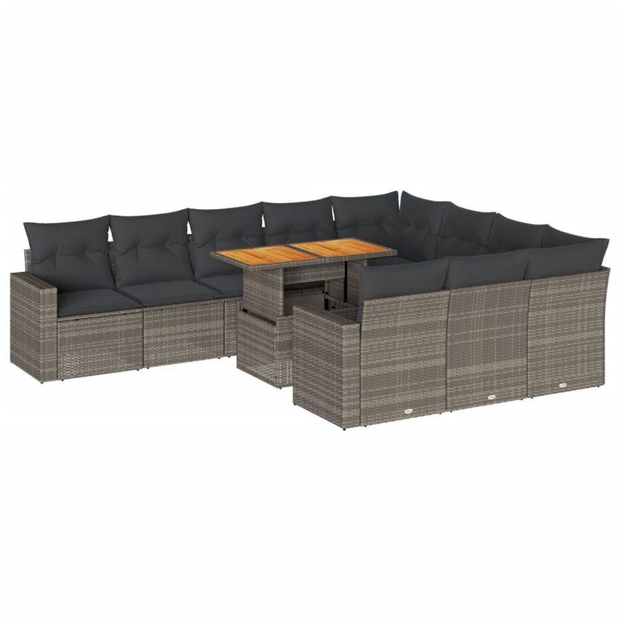11-delige Loungeset met kussens poly rattan grijs
