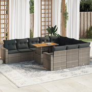 Loungeset 11-delig poly rattan grijs