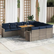 11-delige Loungeset met kussens poly rattan grijs