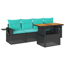 5-delige Loungeset met kussens poly rattan zwart