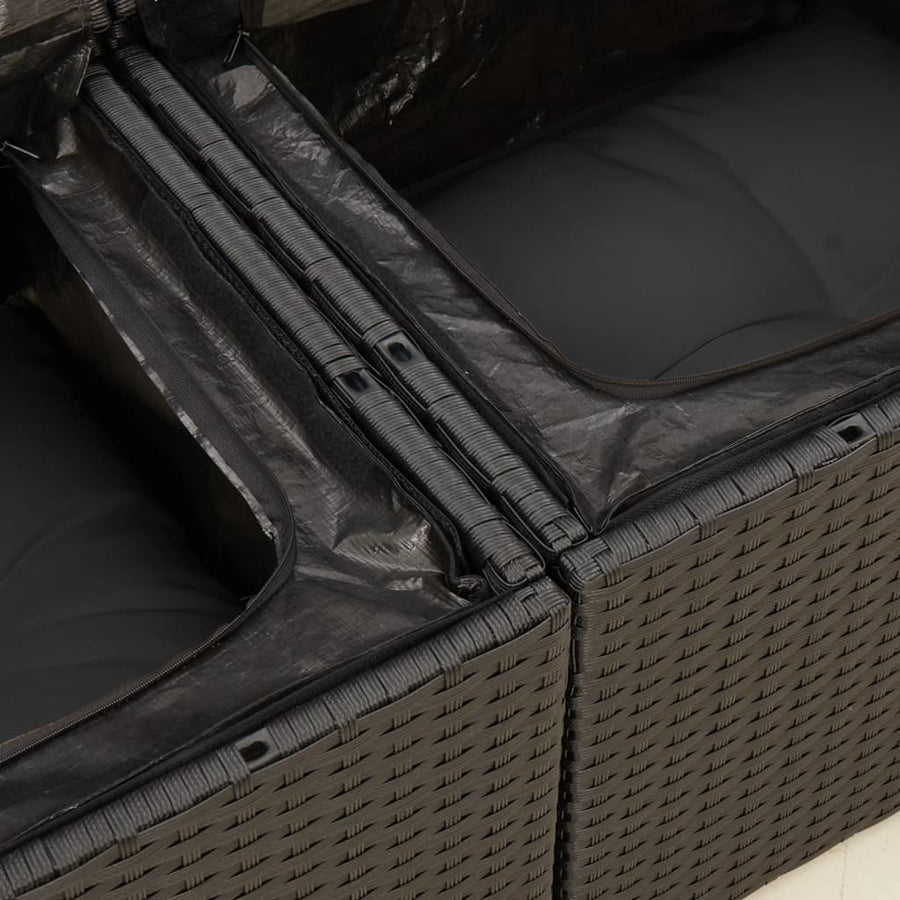 6-delige Loungeset met kussens poly rattan zwart
