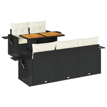 6-delige Loungeset met kussens poly rattan zwart