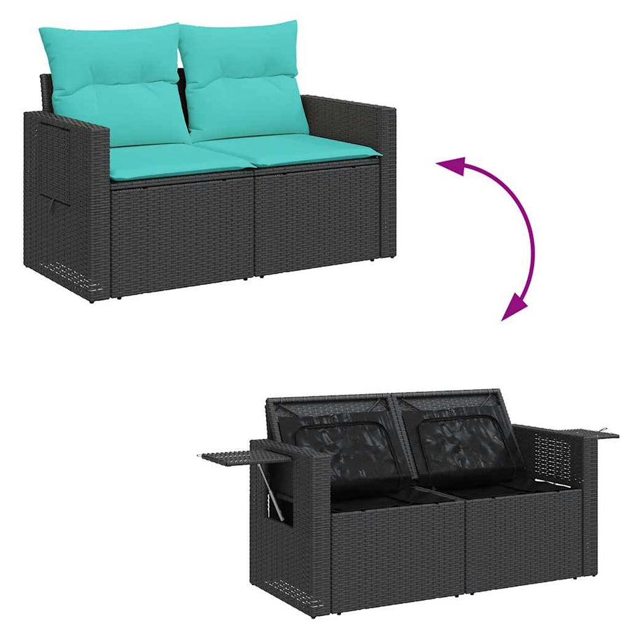 6-delige Loungeset met kussens poly rattan zwart